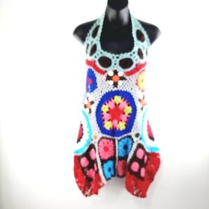 Multicolor Crochet Halter Swim Coverup